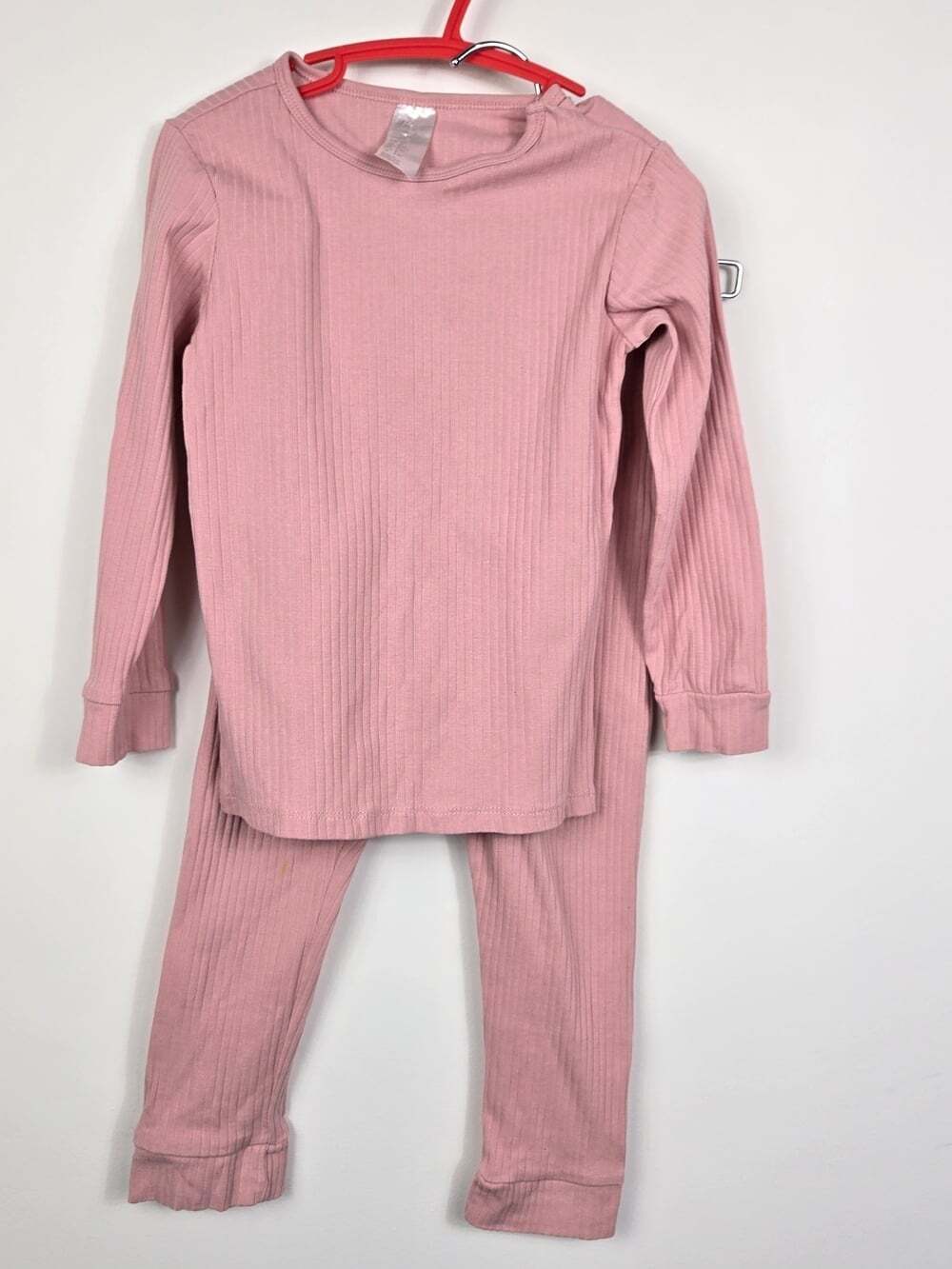 H&M Girls Soft Pink Lounge Set 3-4T Ribbed Long Top & Leggings Set - Stain